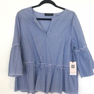 3/4 sleeve woven ruffled blouse